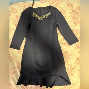 Zara Black Dress with Gold Leaf Accents